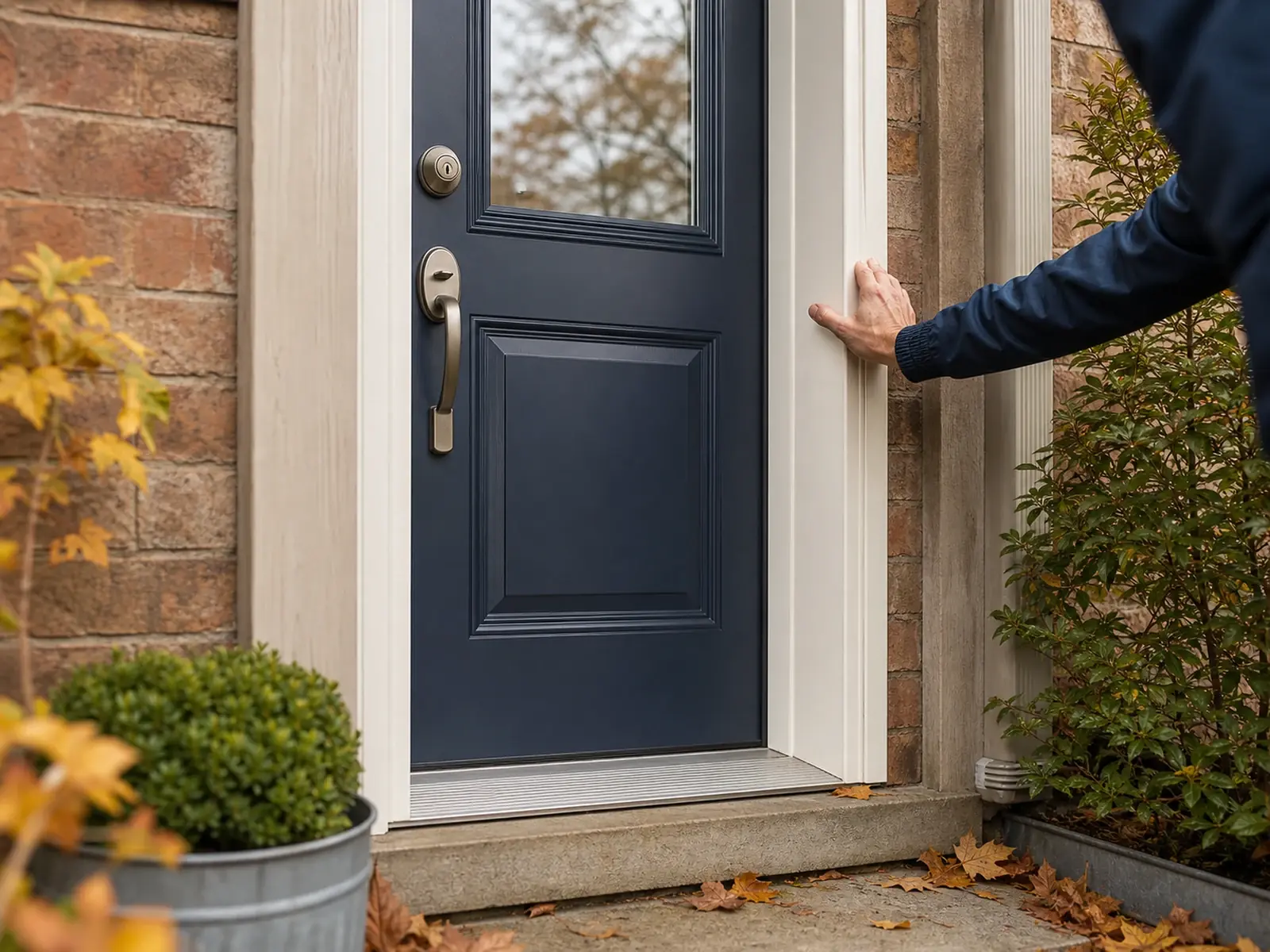 Replaced front-entry weather seal checked during a Cambridge townhouse fall visit.